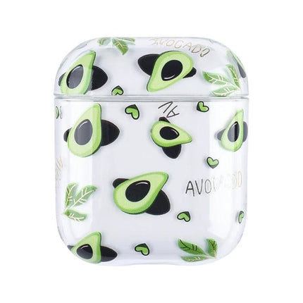 Daily Protective Case with Fruit Pattern for AirPods in white avocado print, durable PC protective AirPods case