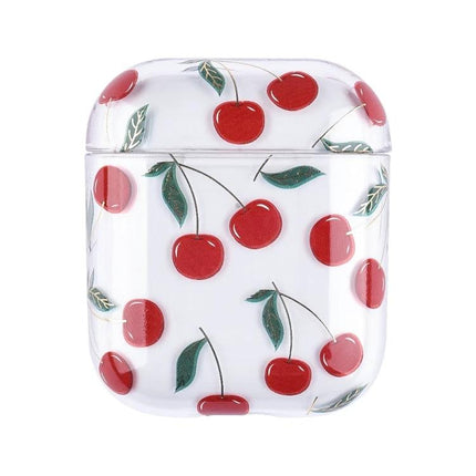 Daily Protective Case with Fruit Pattern for AirPods — White PC cherry pattern case protects against scratches, drops and dust, allows charging access
