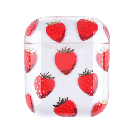 Daily Protective Case with Fruit Pattern for AirPods featuring clear PC shell with red strawberry print, durable scratch- and dust-resistant protection