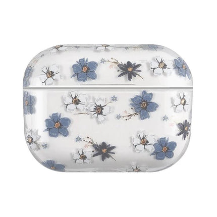 Daily Protective Case with Fruit Pattern for AirPods - Clear PC case with blue and white floral fruit-pattern design, scratch and drop resistant