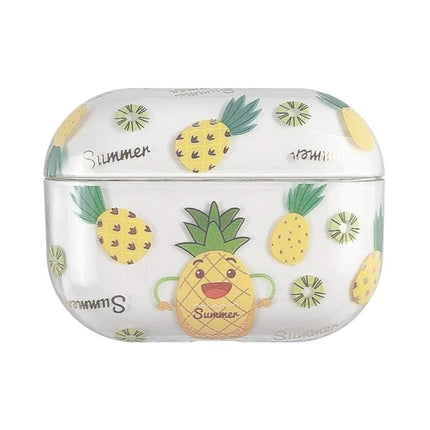 Daily Protective Case with Fruit Pattern for AirPods - Clear pineapple-print PC protective AirPods case, scratch-resistant and charge-ready