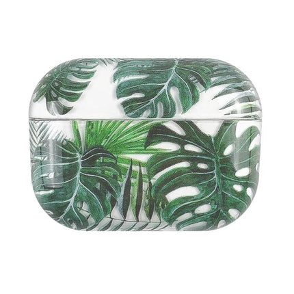 Daily Protective Case with Fruit Pattern for AirPods in green tropical leaf design, durable scratch‑resistant PC protection