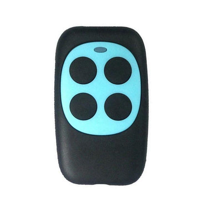 Universal Multi-Function Remote Control for Car Access black handheld fob with four round buttons and blue faceplate, 286-868MHz wireless range up to 100m