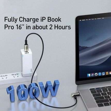 Baseus CATPN01 100W PD3 1 Gen2 USB C to USB C Cable 150cm connected to laptop showing fast 100W charging and 4K display projection