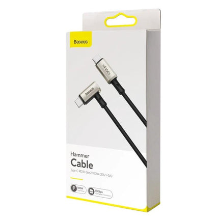 Baseus CATPN01 100W PD3 1 Gen2 USB C to USB C Cable 150cm angled T‑connector 4K display, 1000Mbps transfer, fast charging cable