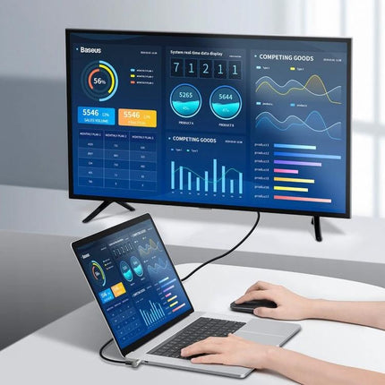 Baseus CATPN01 100W PD3 1 Gen2 USB C to USB C Cable 150cm connecting laptop to 4K monitor for presentations, fast charging and data transfer