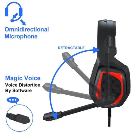 Anivia Wired Headset With Microphone For Gaming And Calls showing retractable mic ergonomic red earcup 50mm drivers