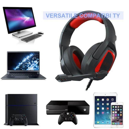 Anivia Wired Headset With Microphone For Gaming And Calls over-ear red black headset with 3.5mm shown with PC consoles tablets