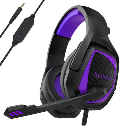 Anivia Wired Headset With Microphone For Gaming And Calls black purple gaming headset with 3.5mm plug