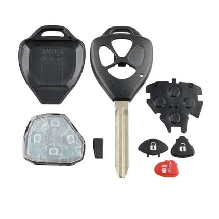 Replacement 3-Button Car Key for Toyota Vehicles and Daily Use showing key shell, buttons, and rubber pad for RAV4 and Scion xB