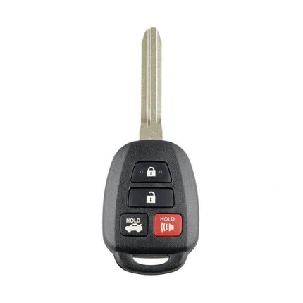 Replacement 4-Button Car Key for Toyota Camry Vehicles - black key fob showing lock, unlock, trunk and panic buttons