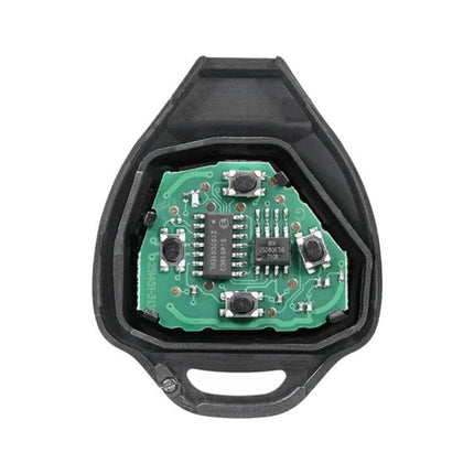 4-Button Replacement Key for Toyota Corolla 2008-2010 showing internal circuit board and button contacts for key replacement