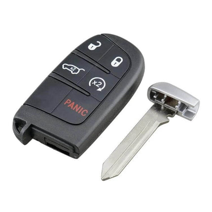 Five-Button Replacement Key for Jeep Grand Cherokee Vehicles - black fob with emergency key blade and panic button, spare replacement for lost or damaged key