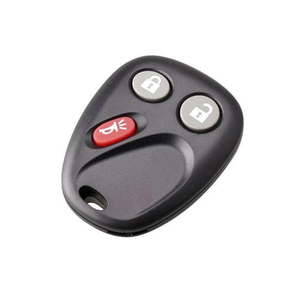 Chevrolet and Cadillac 3-Button Car Remote Key Replacement - black fob with lock, unlock and red panic/trunk button