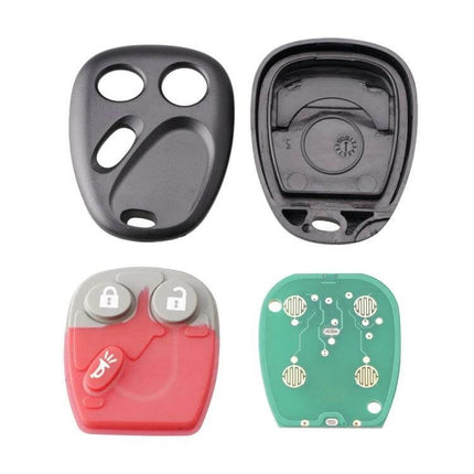 Chevrolet and Cadillac 3-Button Car Remote Key Replacement - black shell and red button board replacement kit for lost or damaged fob