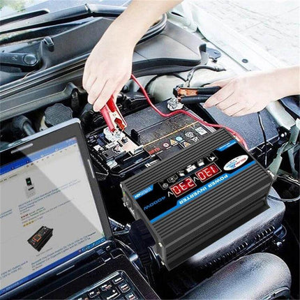 Car Power Inverter for Charging Devices on the Go - compact 12V DC to 220V AC inverter powering laptop and phone from car battery with safety protections