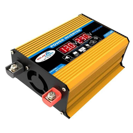 Car Power Inverter for Charging Devices on the Go - gold 12V to 220V inverter with digital display, USB and safety protections for laptops and phones