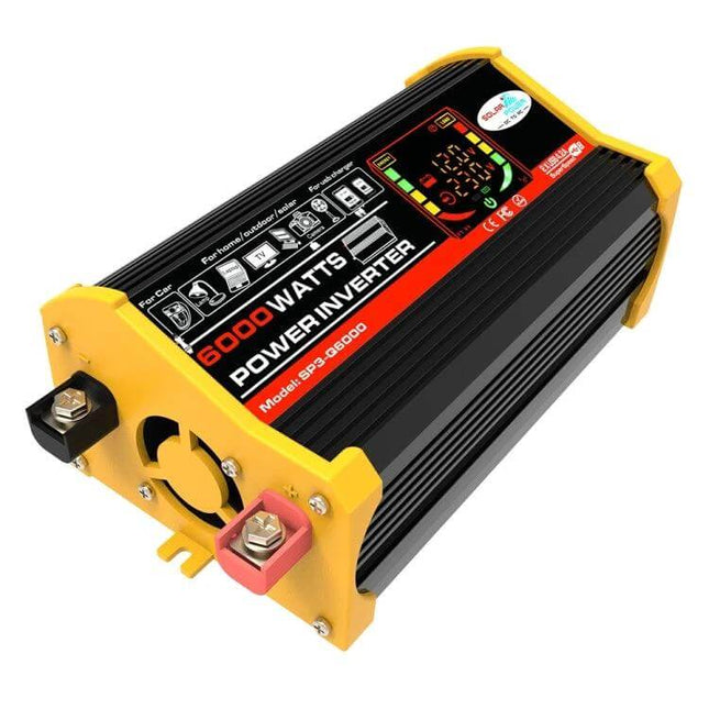 Legend Car Power Inverter for Vehicle and Solar Power Use - 6000W black and yellow inverter for camping, road trips, laptops and off-grid solar setups