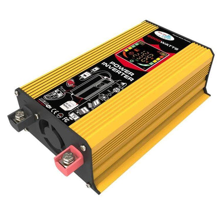 Tang III Car Power Inverter for Charging Devices in Vehicles - yellow 12V DC to 220V AC inverter with display and battery terminals