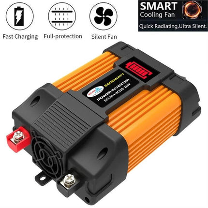 Little Wasp Car Inverter for Charging Devices in Vehicles - compact orange DC to AC power inverter for laptops phones with cooling fan