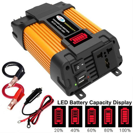 Little Wasp Car Inverter for Charging Devices in Vehicles - portable 300W DC to AC inverter with USB ports, LED battery capacity display and cables