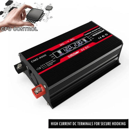 Zhizun Car Power Inverter for Running Devices in Vehicles - black 4000W car inverter with LED display and high current DC terminals