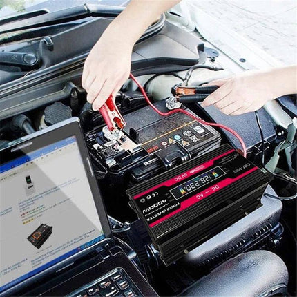 Zhizun Car Power Inverter for Running Devices in Vehicles connected to car battery powering laptop on road trip