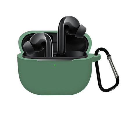Silicone Protective Case for Xiaomi FlipBuds Pro Daily Carry in green with carabiner, open showing earbuds and charging LED