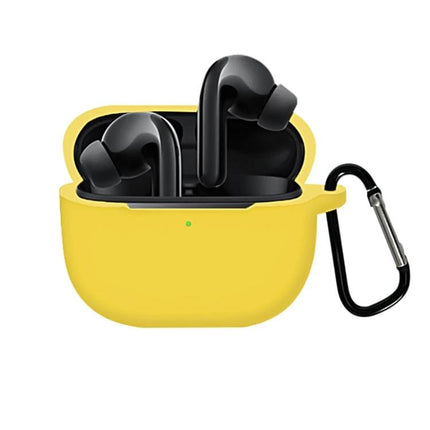 Silicone Protective Case for Xiaomi FlipBuds Pro Daily Carry - yellow silicone case with carabiner protecting black earbuds