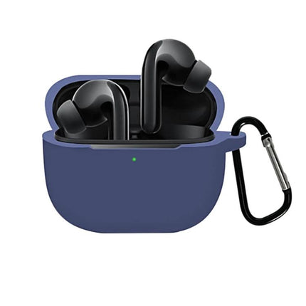 Silicone Protective Case for Xiaomi FlipBuds Pro Daily Carry in navy blue with carabiner, open showing earbuds