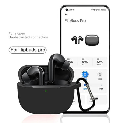 Silicone Protective Case for Xiaomi FlipBuds Pro Daily Carry black silicone case with carabiner for commuting and protection