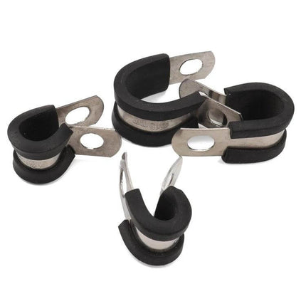 Car Hose Clamp Set, Stainless Steel, Six Pack With Rubber Cushions - stainless steel rubber cushioned P-clamps in assorted sizes