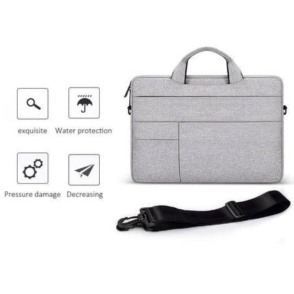 Oxford Cloth Nylon Laptop Shoulder Bag for Up to 15.6-Inch Laptops - gray water-resistant shoulder bag with detachable strap, front pockets, lightweight protection