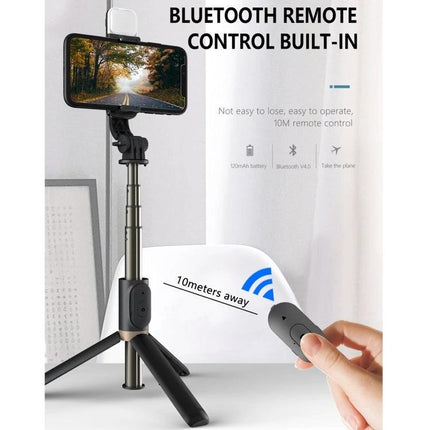 Q03S Selfie Stick for Daily Photo Moments on the Go - portable tripod with Bluetooth remote and adjustable lighting for travel and social snaps