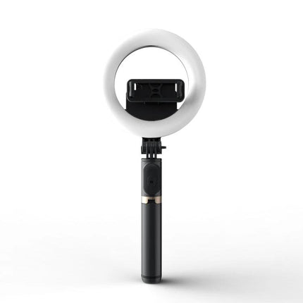 Q07 Essential Tripod with Ring Light for Everyday Captures – compact handheld tripod with round LED ring and phone holder for steady photos and video calls