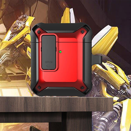 Silicone Protective Case for AirPods During Daily Activities - Red rugged dustproof silicone cover with carabiner