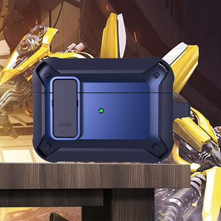 Silicone Protective Case for AirPods During Daily Activities shown in rugged blue silicone on a table, dustproof and antifouling design