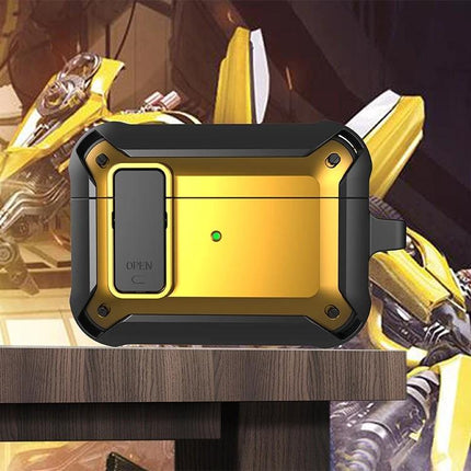 Silicone Protective Case for AirPods During Daily Activities shown in gold rugged dustproof silicone shell on wooden table