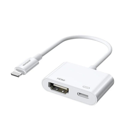 Joyroom SH141 1080P 8 Pin to HDMI Converter Adapter for iOS white adapter showing HDMI and 8-pin connector for 1080P@60Hz mirror projection