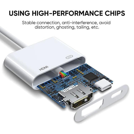 Joyroom SH141 1080P 8 Pin to HDMI Converter Adapter for iOS showing internal high-performance chips and HDMI connector