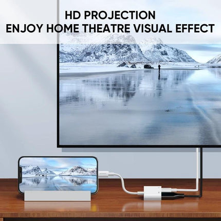 Joyroom SH141 1080P 8 Pin to HDMI Converter Adapter for iOS showing iPhone mirrored to large TV 1080P@60Hz plug and play
