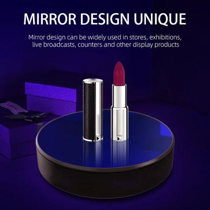 Electric Rotating Turntable for Product Display and Live Streaming showing lipstick on a smooth mirrored 360° rotating display platform