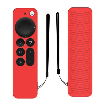 Silicone Protective Case for Apple TV 4K 4th Generation Siri Remote in red with textured back and wrist straps