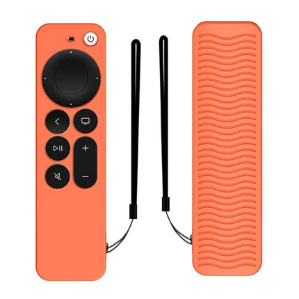 Silicone Protective Case for Apple TV 4K 4th Generation Siri Remote in orange with wrist strap and textured back