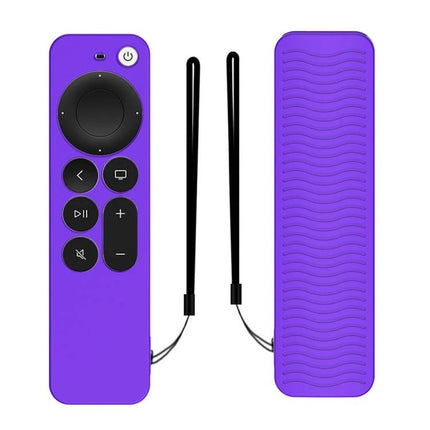 Silicone Protective Case for Apple TV 4K 4th Generation Siri Remote in purple, soft silicone cover with anti-slip back and wrist strap