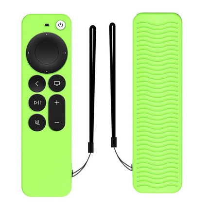 Silicone Protective Case for Apple TV 4K 4th Generation Siri Remote in bright green with textured back and wrist straps
