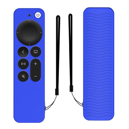 Silicone Protective Case for Apple TV 4K 4th Generation Siri Remote in blue with textured back and wrist strap