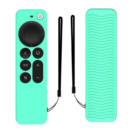 Silicone Protective Case for Apple TV 4K 4th Generation Siri Remote in mint green with wrist strap and textured back for grip