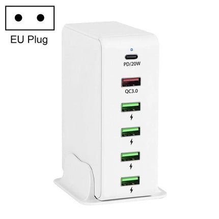 Versatile Multi-Port Charger for Travel Device Needs white 6-port vertical EU plug PD20W QC3.0 tower for phone tablet laptop