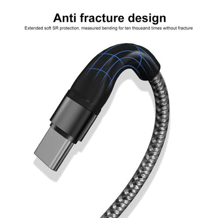 USB-C Cable for Everyday Device Charging and Syncing Needs showing anti-fracture braided nylon connector and reinforced strain relief